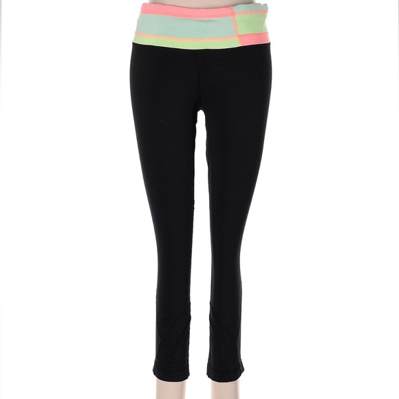 LuLuLemon Inspire Crop II Black Quilt Spring Mesh Capri Pocket Leggings Size 8 M - Picture 2 of 7